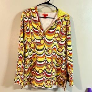 Vintage Lucky Brand Hoodie  Flower Power Top / Tunic  Pullover Women Size M